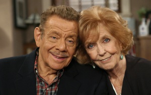 Jerry Stiller, left, and his wife Anne Meara pose on the set of "The King of Queens," at Sony Studio in Culver City, Calif., Nov. 6, 2003. After 50 years of marriage, with both their careers still going strong, Meara and Stiller remain each other's biggest fan. (AP Photo/Stefano Paltera)