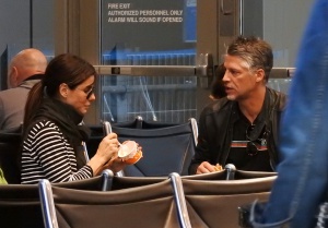 EXCLUSIVE: ** PREMIUM EXCLUSIVE RATES APPLY**  Sandra Bullock and boyfriend Bryan Randall looking very much in love as they get food at Austin airport before heading back to Los Angeles