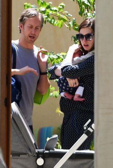 EXCLUSIVE: ** PREMIUM EXCLUSIVE RATES APPLY ** NO NY PAPERS **New mum Anne Hathaway steps out with baby son Jonathan for the first time as they visit a medical and dental center. They were joined by Anne's husband Adam Shulman who was seen pushing a stroller. Pictured: Anne Hathaway and Adam Shulman Ref: SPL1271428 270416 EXCLUSIVE Picture by: Splash News Splash News and Pictures Los Angeles: 310-821-2666 New York: 212-619-2666 London: 870-934-2666 photodesk@splashnews.com 