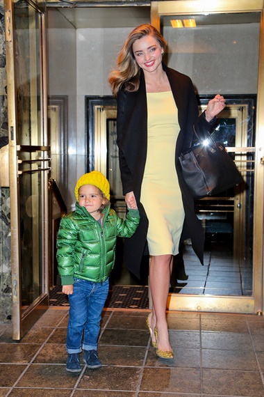 Miranda Kerr and little Flynn Bloom head to dinner in NYC