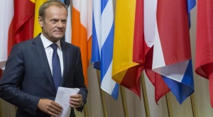 European Council President Donald Tusk prepares to address a media conference at the EU Council building in Brussels on Friday, June 24, 2016. Top European Union officials were hunkering down in Brussels Friday to try to work out what to do next after the shock decision by British voters to leave the 28-nation bloc. (AP Photo/Thierry Monasse)