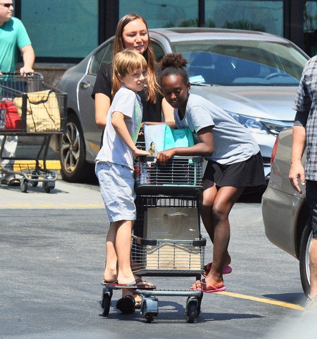 EXCLUSIVE: *PREMIUM RATES APPLY, MUST AGREE FEES* Zaraha Jolie-Pitt and brother Knox Jolie-Pitt were spotted out with their nanny and bodyguard during a grocery run at Gelson's Supermarket in Los Angeles, CA on September 16Pictured: ZAHARA MARLEY JOL