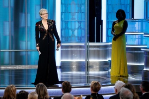 Actress Meryl Streep (L) accepts the Cecil B. DeMille Award from presenter Viola Davis during the 74th Annual Golden Globe Awards show in Beverly Hills, California, U.S., January 8, 2017. Paul Drinkwater/Courtesy of NBC/Handout via REUTERS ATTENTION EDITORS - THIS IMAGE WAS PROVIDED BY A THIRD PARTY. NO RESALES. NO ARCHIVE. For editorial use only. Additional clearance required for commercial or promotional use, contact your local office for assistance. Any commercial or promotional use of NBCUniversal content requires NBCUniversal's prior written consent. No book publishing without prior approval.