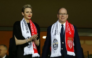 Prince Albert II of Monaco attends with his wife Princess Charlene a Champions League semifinal first leg soccer match between Monaco and Juventus at the Louis II stadium in Monaco, Wednesday, May 3, 2017. (AP Photo/Claude Paris)